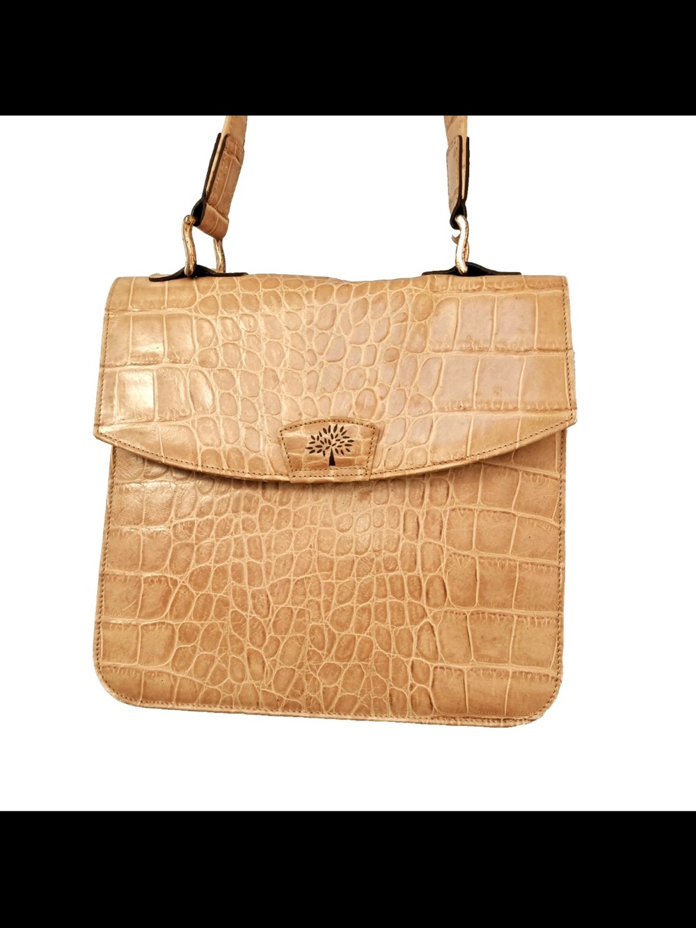 Mulberry Tan Croc-Embossed Shoulder Bag
